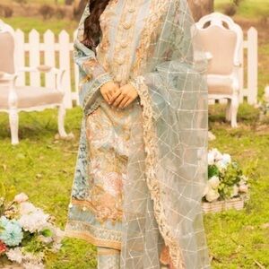 Elegant Blue and Gold Embroidered Suit